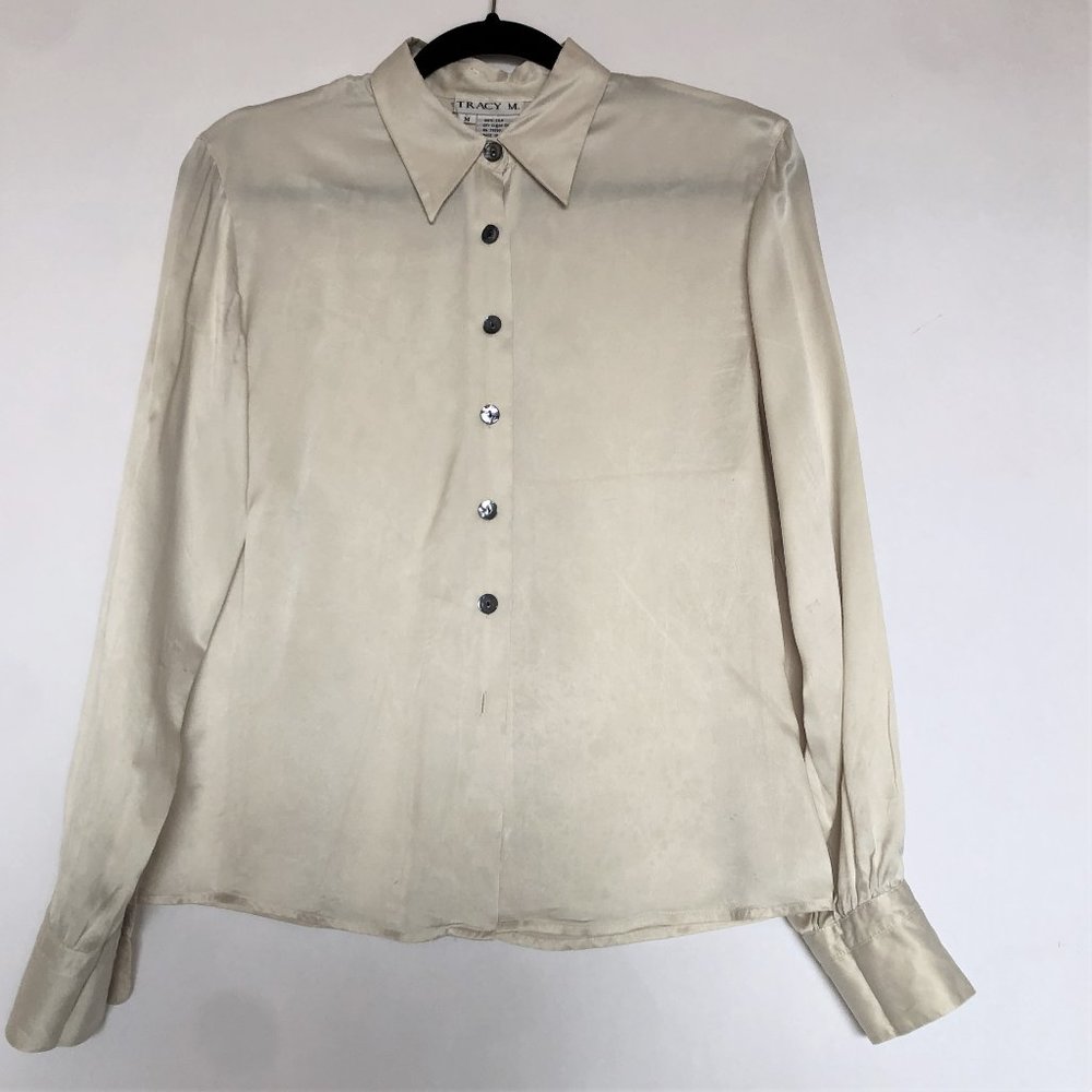 Ivory 100% Silk Button Down Tracy M Blouse